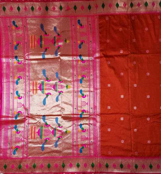 Radiant Orange Paithani Soft Silk Saree