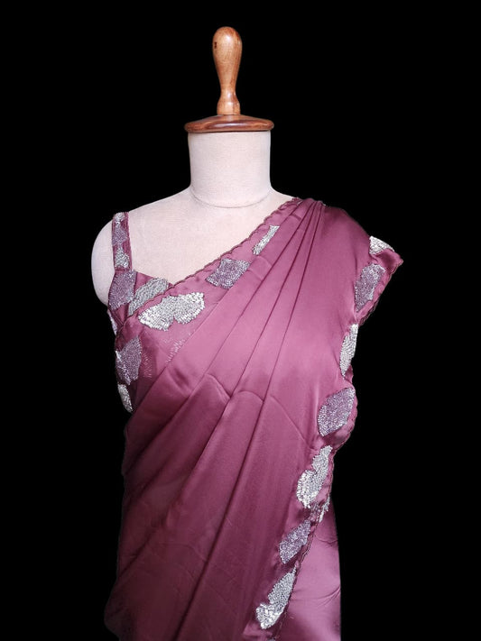 Gilded Maroon – Party Wear  Saree with Sequin Leaf Blouse