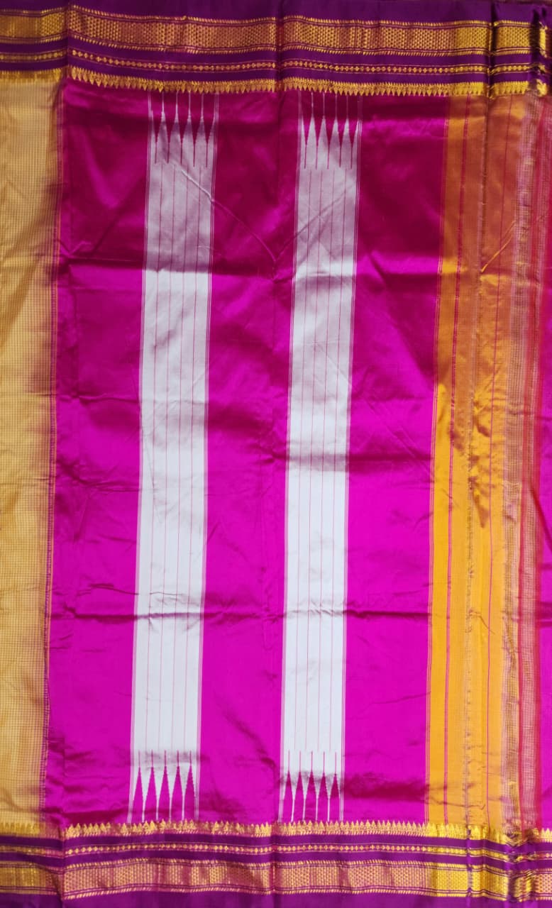Peach Checked Ilkal Saree with Rich Pink Border