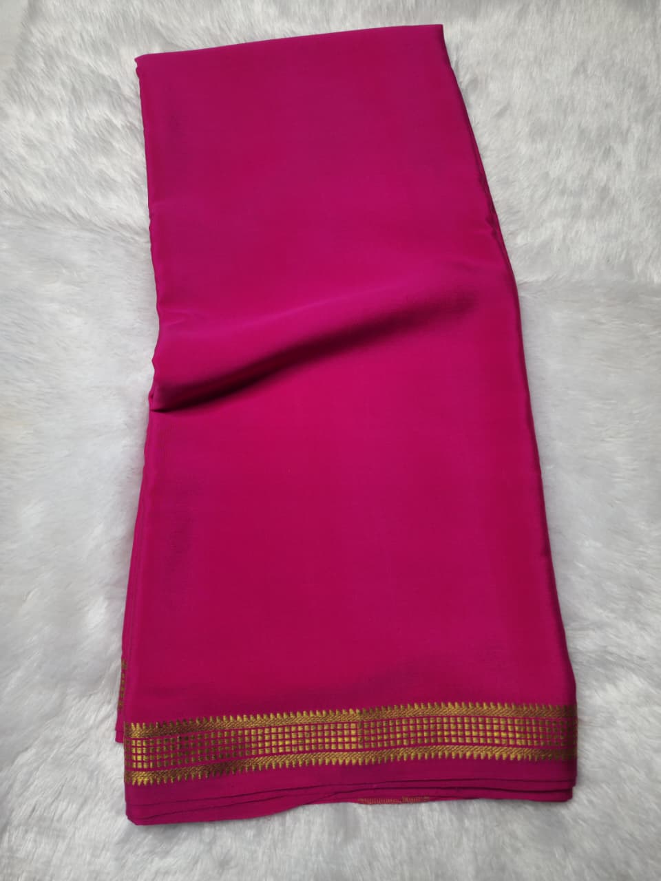 Bright Pink  Mysore Crepe Pure Silk Saree