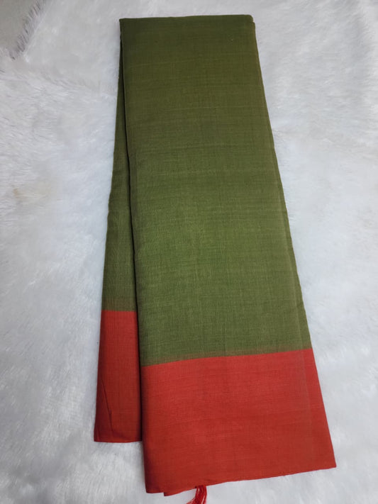 Olive Green Cotton Handloom Saree