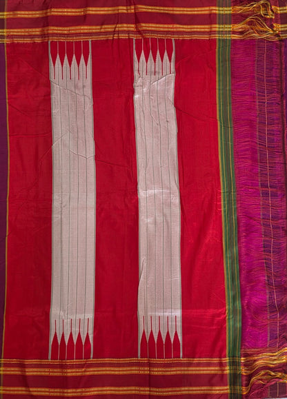 Wine -Maroon Ilkal Viscose Handloom Saree with Silk Pallu