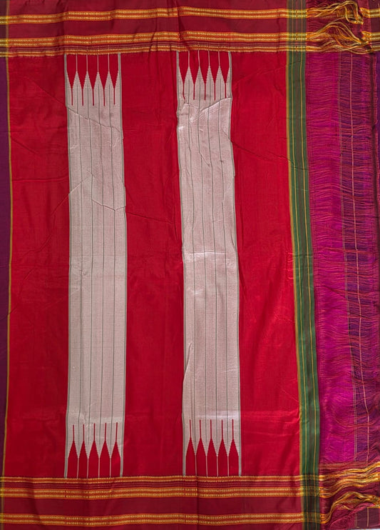 Wine -Maroon Ilkal Viscose Handloom Saree with Silk Pallu