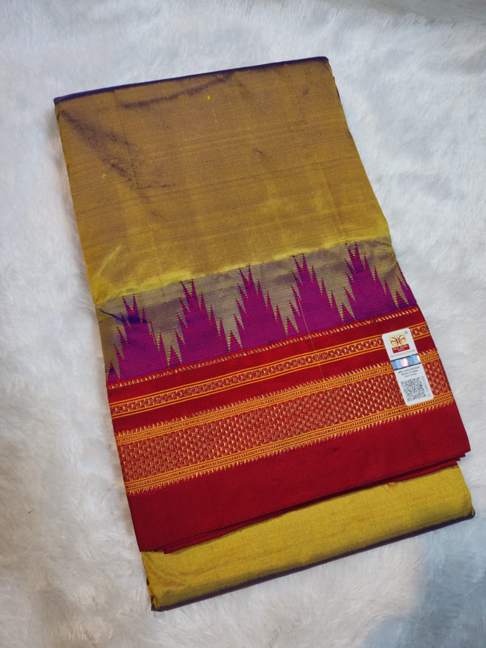 Golden Mustard Plain Ilkal  Silk with BigTemple Border