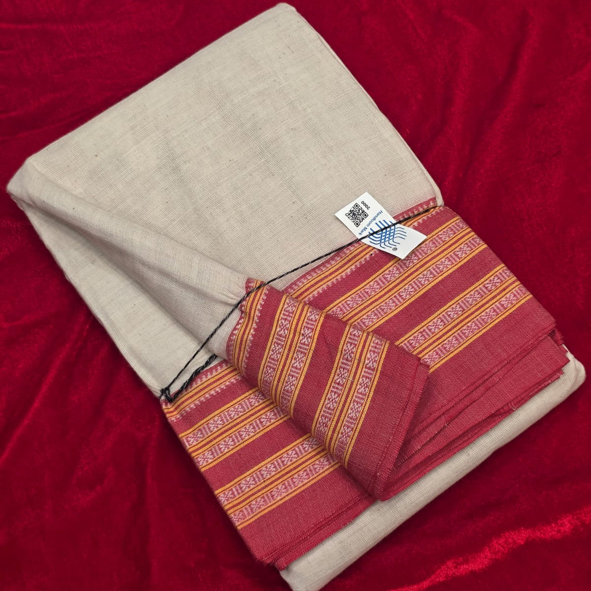 Cream-Orange Ilkal handloom Patteda Anchu-Gayatri Border