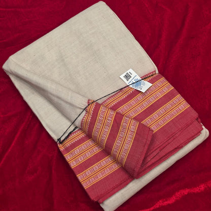 Cream-Orange Ilkal handloom Patteda Anchu-Gayatri Border