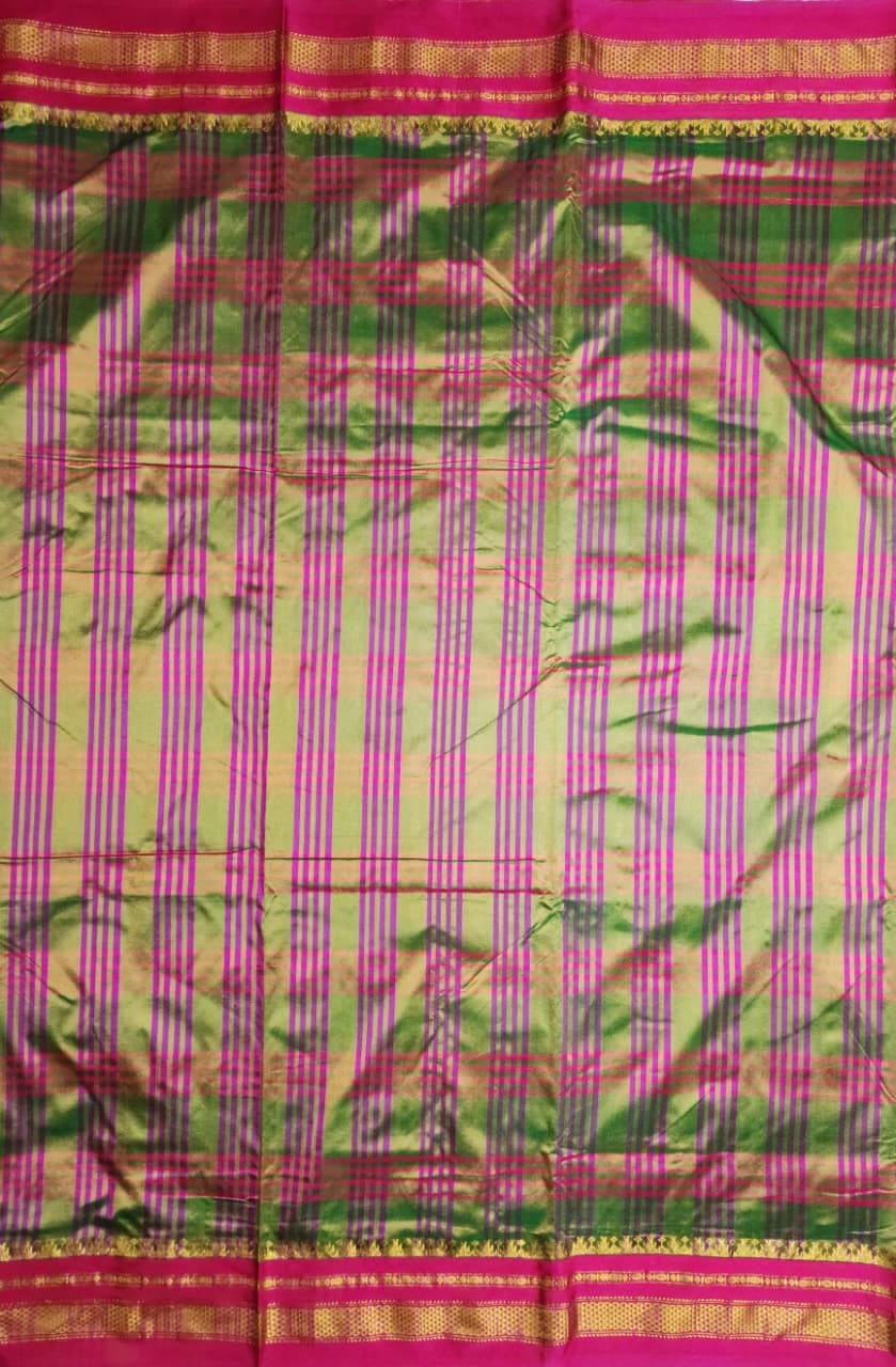 Olive Green & Magenta Big Checks Ilkal Silk Saree