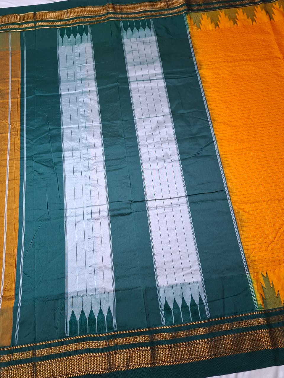 Mustard Yellow Gadwal Chaduranga Ilkal Cotton Saree with Contrast Zari Border & Pallu
