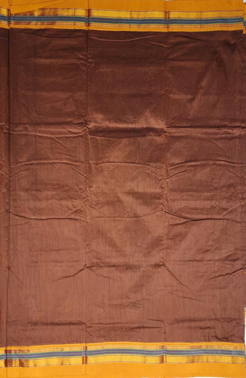 Chocolate Brown Mustard  Ilkal Kasuti Cotton Saree