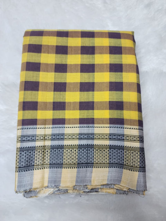 Mustard Yellow Ilkal Cotton Handloom Checks Saree