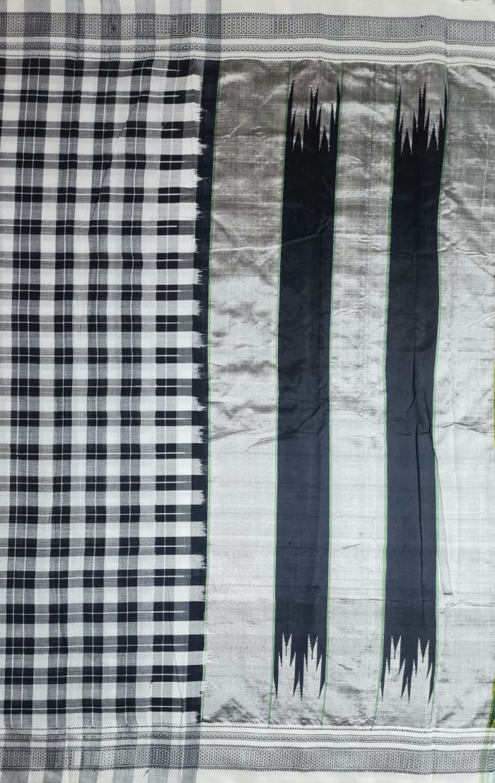 Black & Ivory Ilkal Cotton Handloom Checks Saree