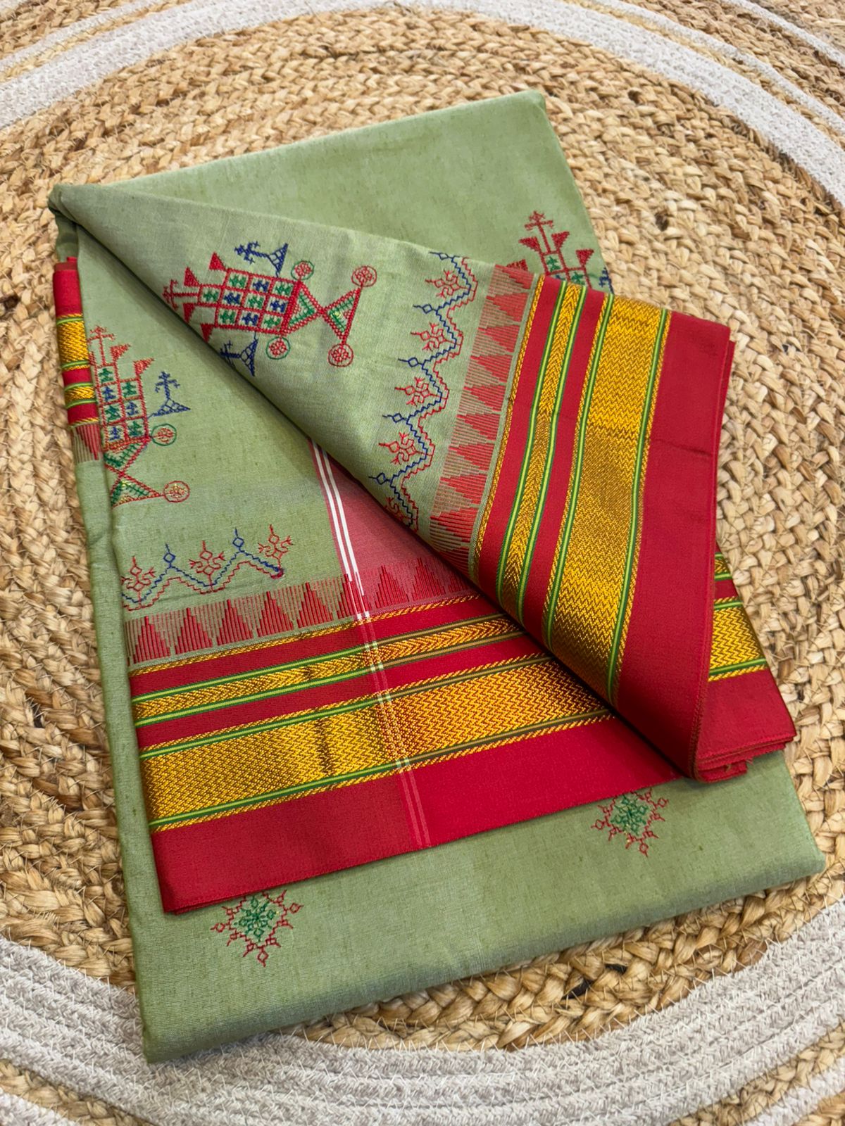 Sage Green Ilkal Kasuti Cotton Saree