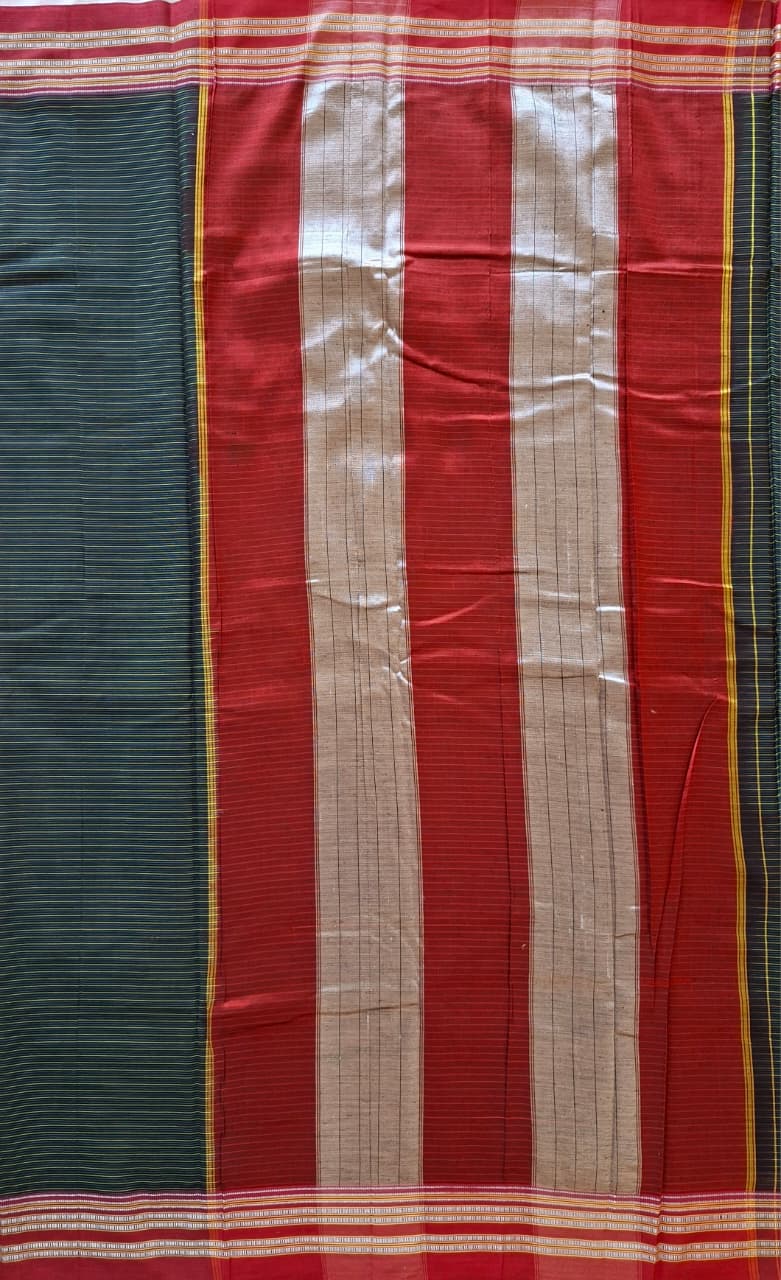 Black-Maroon with yellow stripes Ilkal Mercerized Cotton (raasta saree)