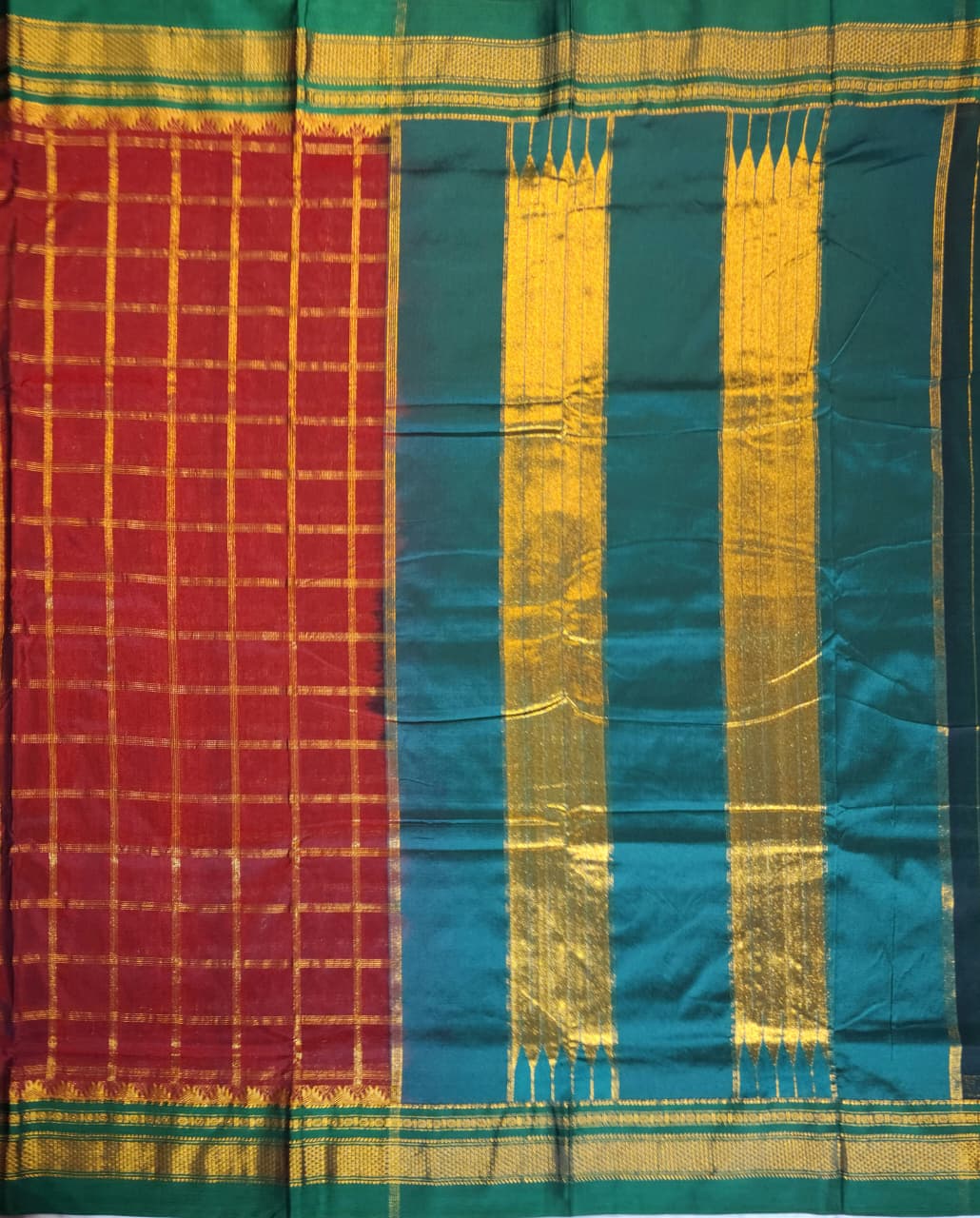 Wine Maroon  Big Jari Checks Ilkal Saree