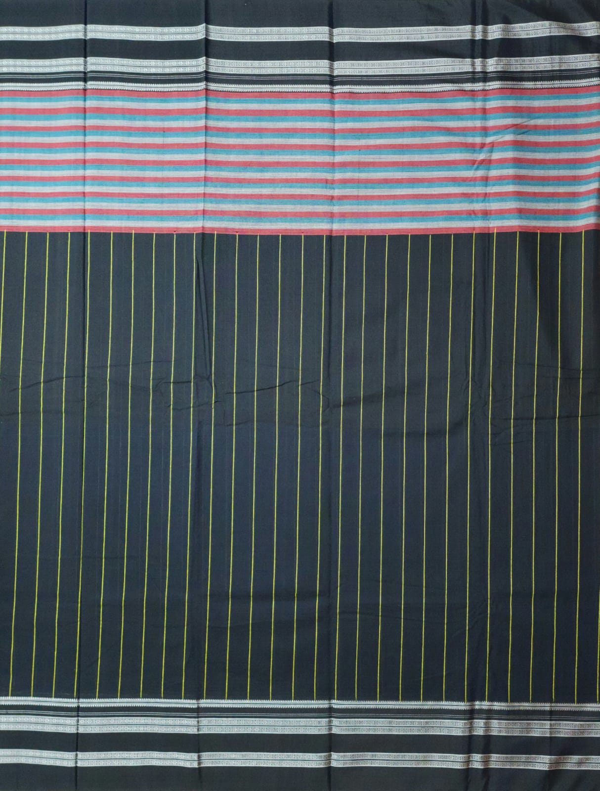 Black Ilkal cotton saree with fine lines