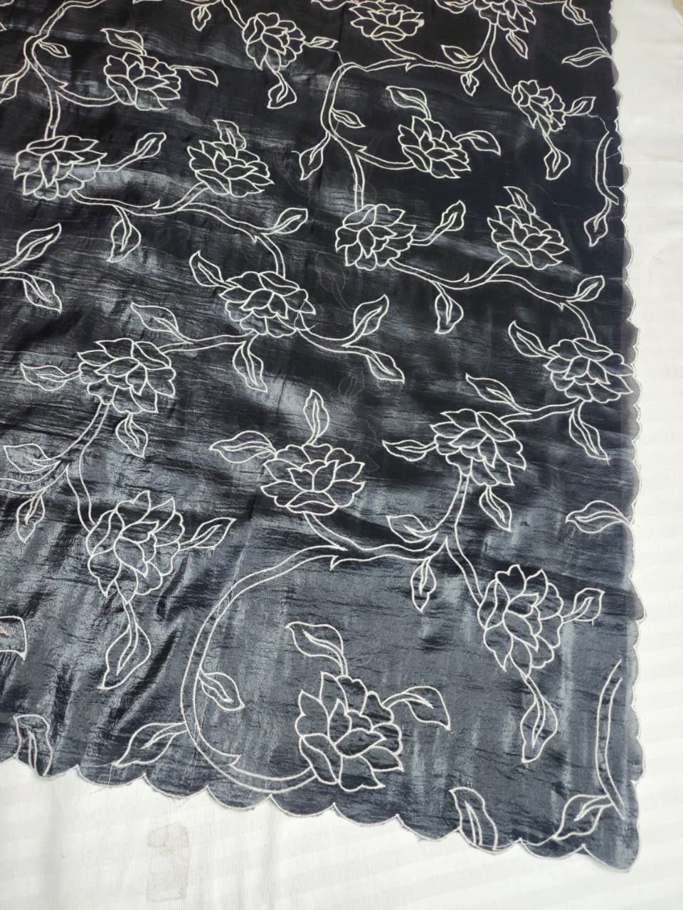 Charcoal Black Fancy Embroidered Saree