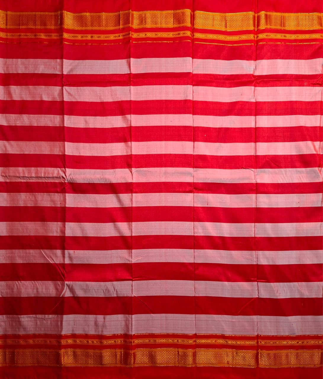 Red-Pink Striped handloom pure silk