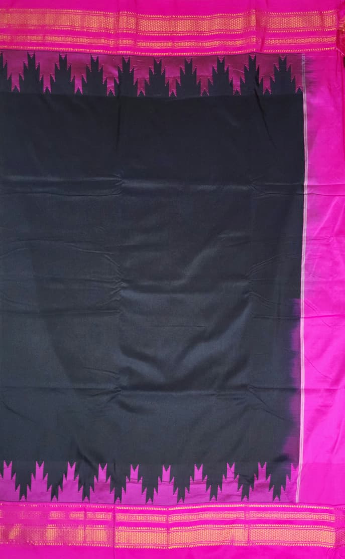 Black & Rani Pink Tana Gadwal Ilkal Cotton Saree
