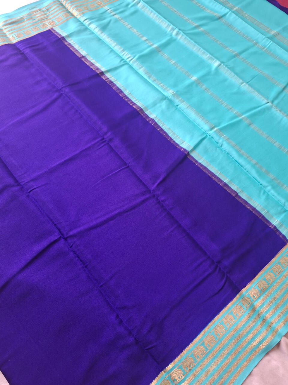 navy blue mysore crepe pure silk with elephant border