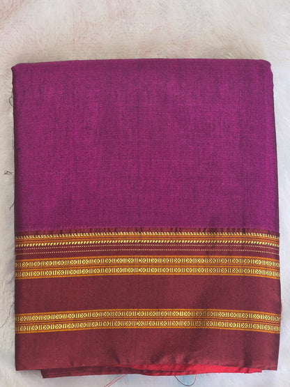 Wine -Maroon Ilkal Viscose Handloom Saree with Silk Pallu