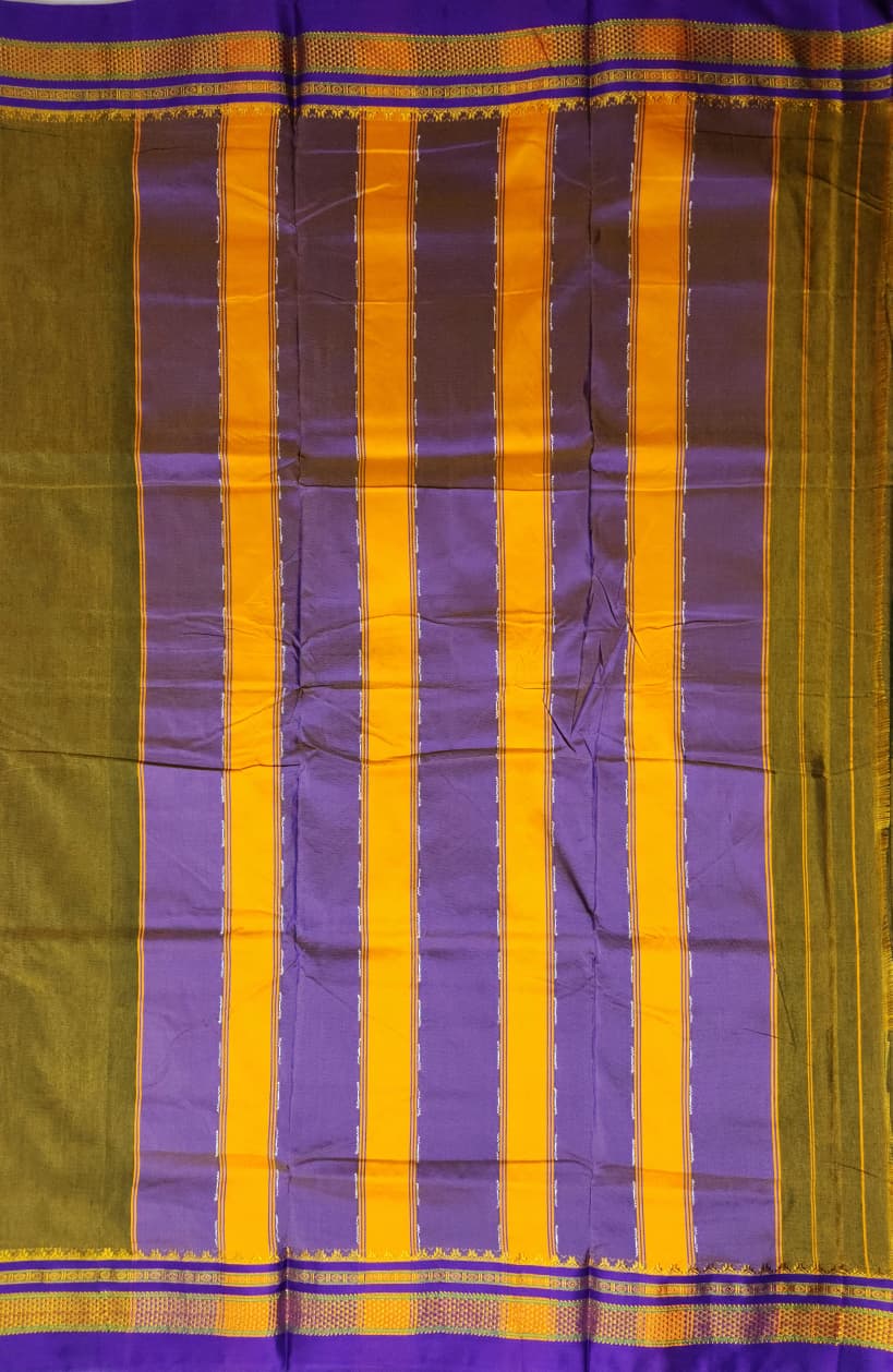 Olive Green Ilkal Saree with Purple Zari Border