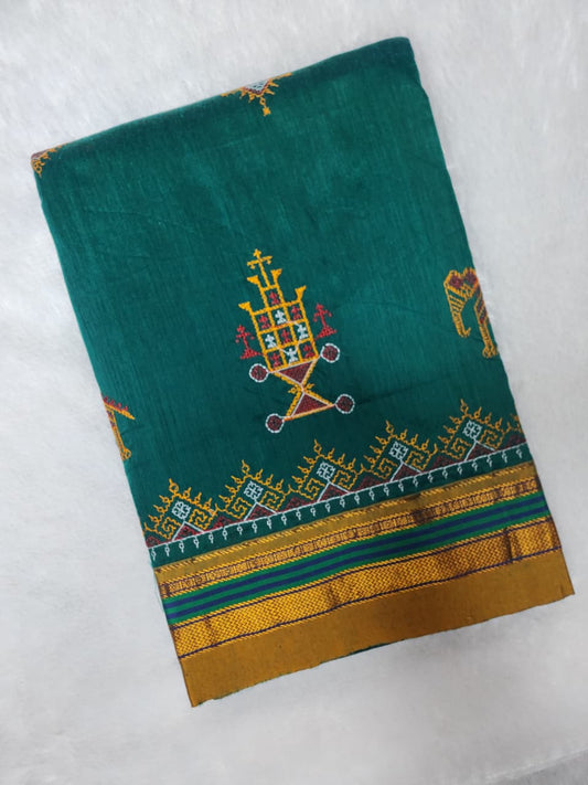 Green Mustard  Ilkal Kasuti Cotton Saree