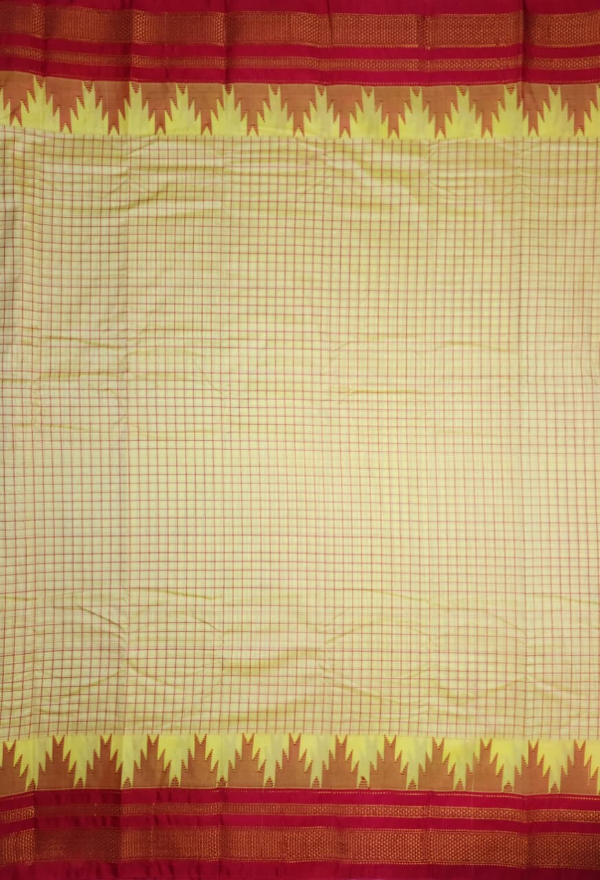 Yellow Thana Gadwal Chadurang Checks Ilkal Saree