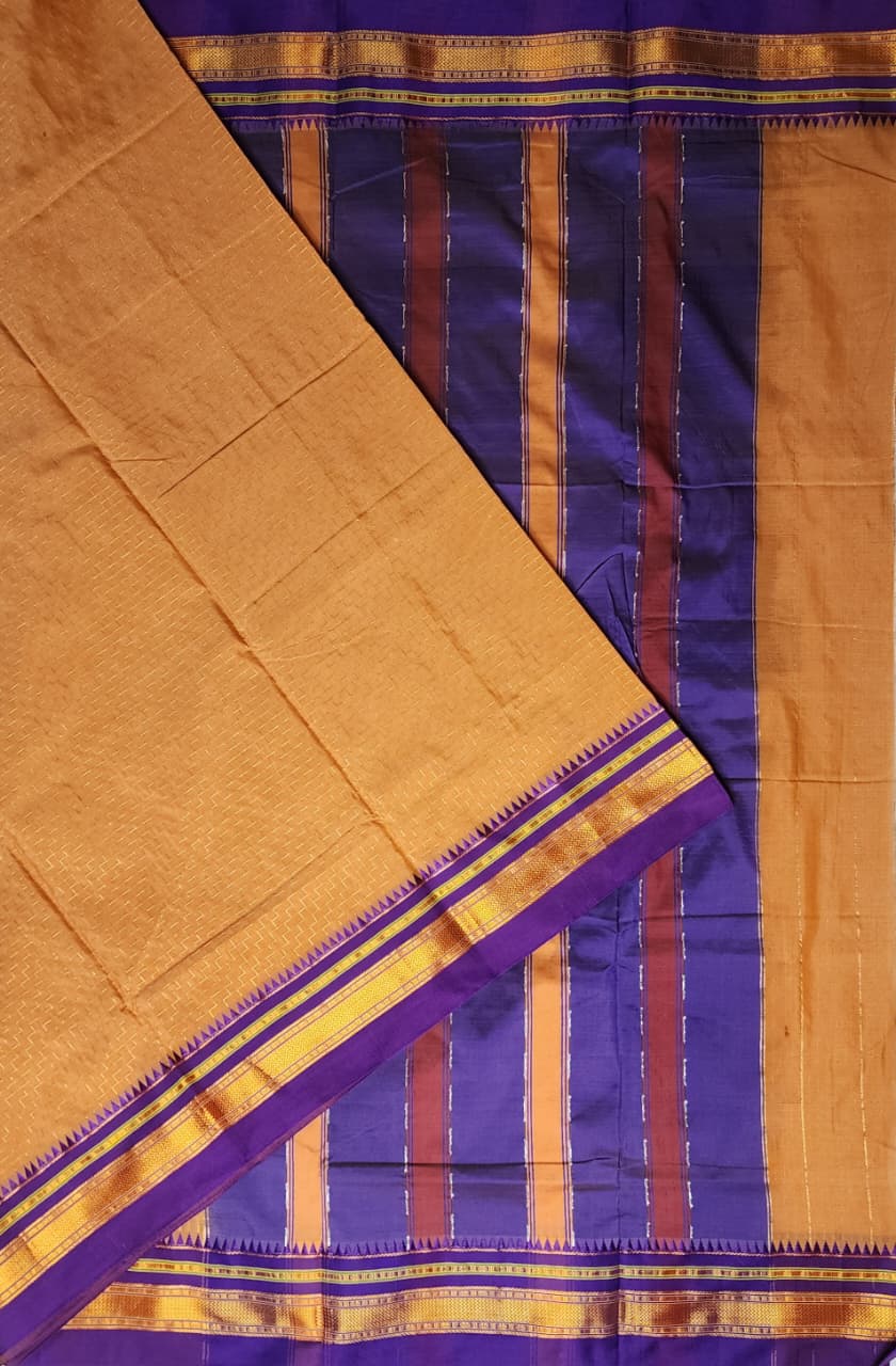 Mustard & Purple Ilkal Cotton Saree with Zig-Zag Jari