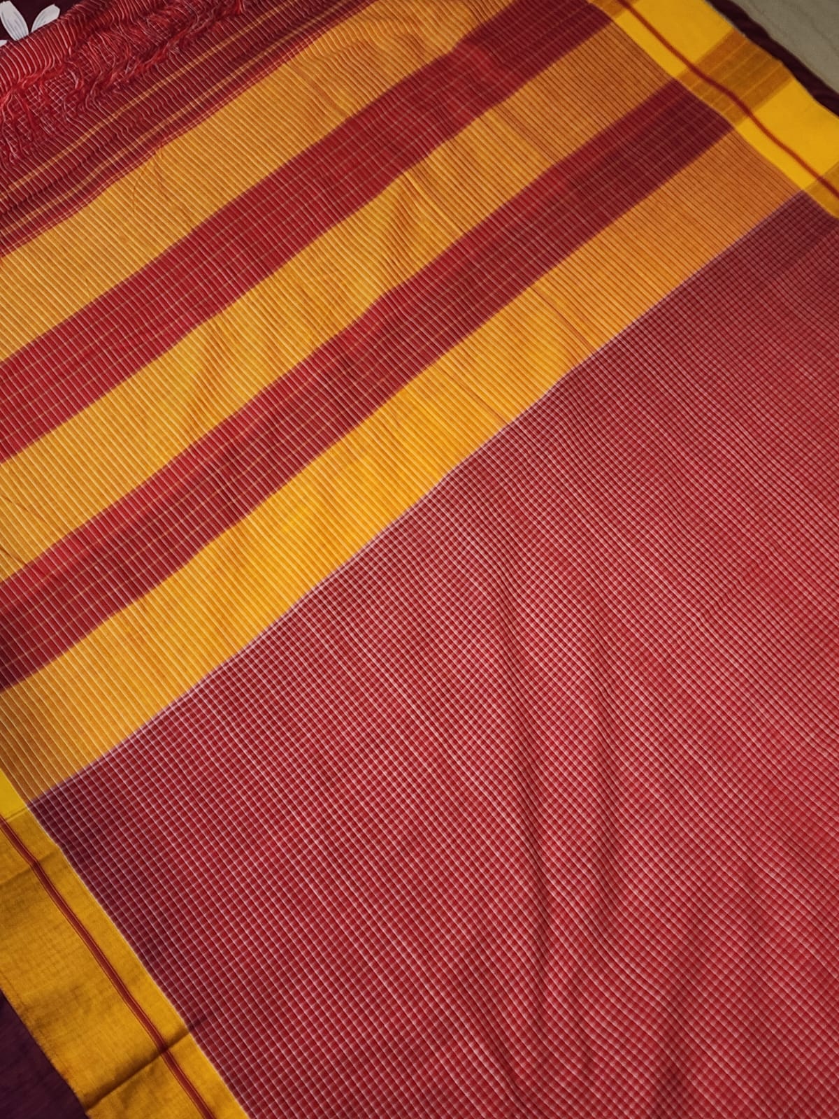 red-and-white checked Patteda Anchu saree