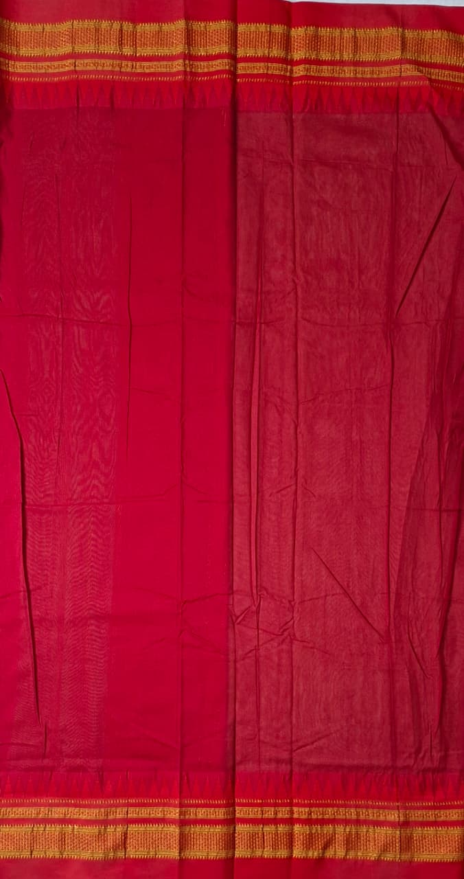 Sand Beige Mini Gadwal Ilkal Saree with Vermilion Red Chikki Paras Border