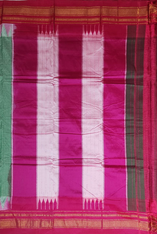 Sea Green & Rani Pink Jari Chadarang Ilkal Saree
