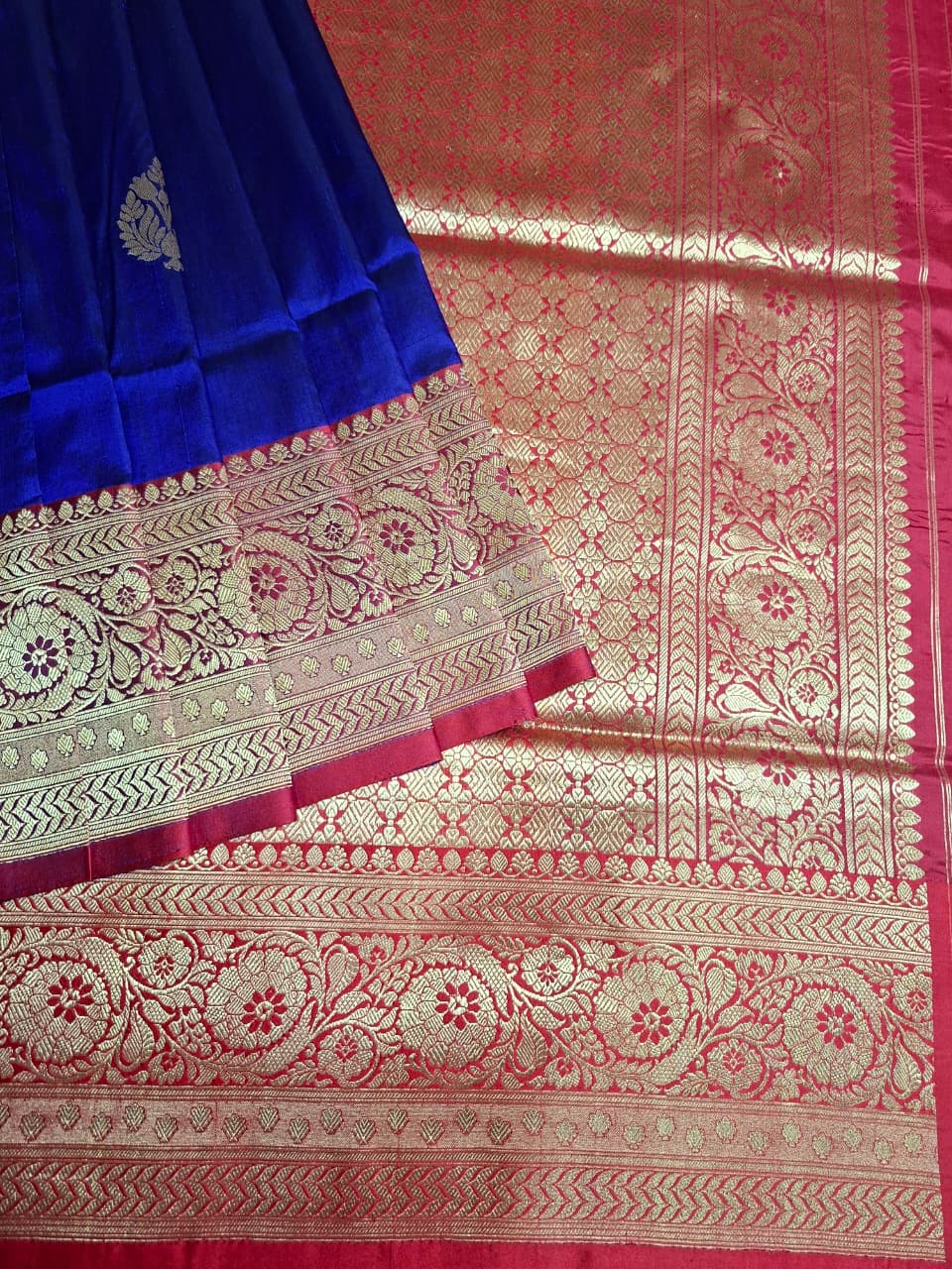 Royal Blue Banarasi Silk Saree with Gold Zari Motifs