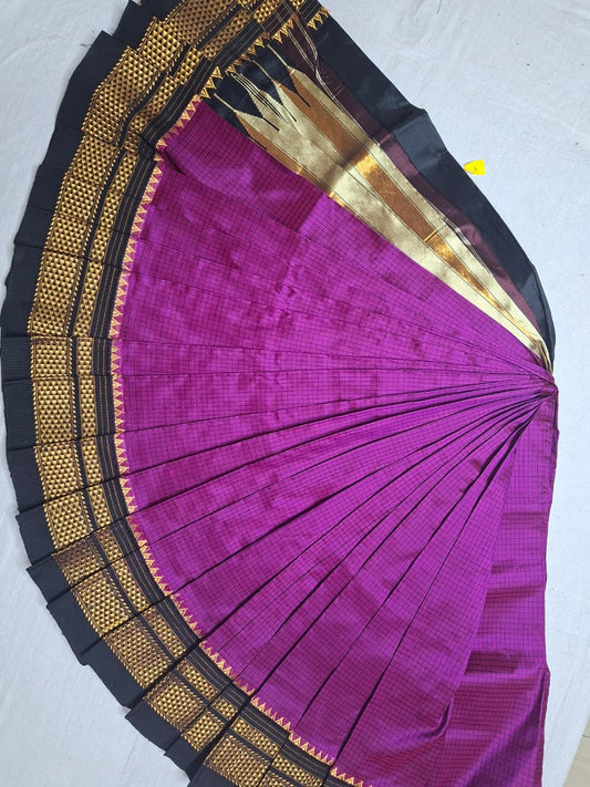 Pink-Black Ragavalli Checks- Ilkal Silk