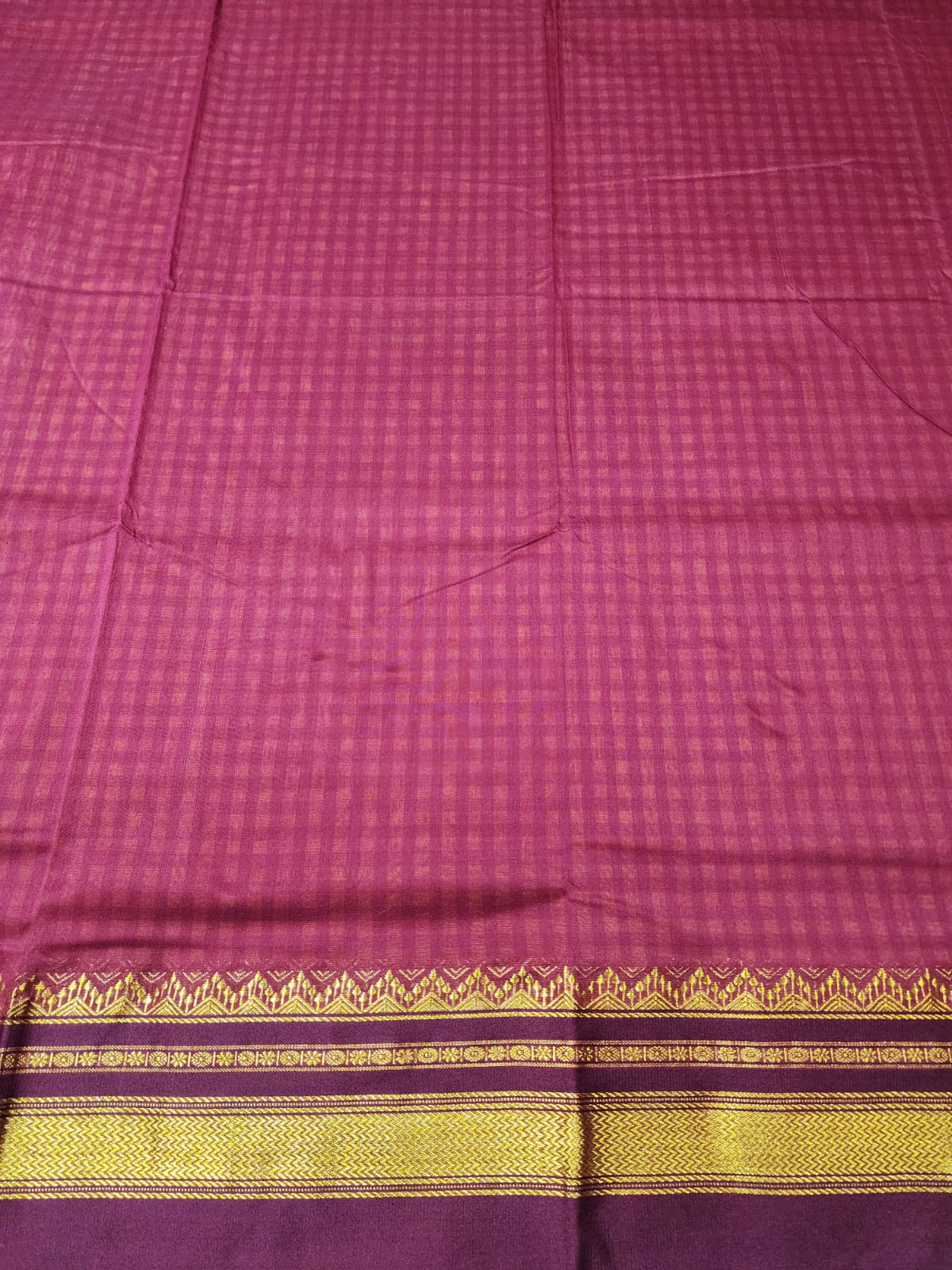 Mustard yellow and deep Maroon Ilkal mini Checks Saree with Rich Pallu