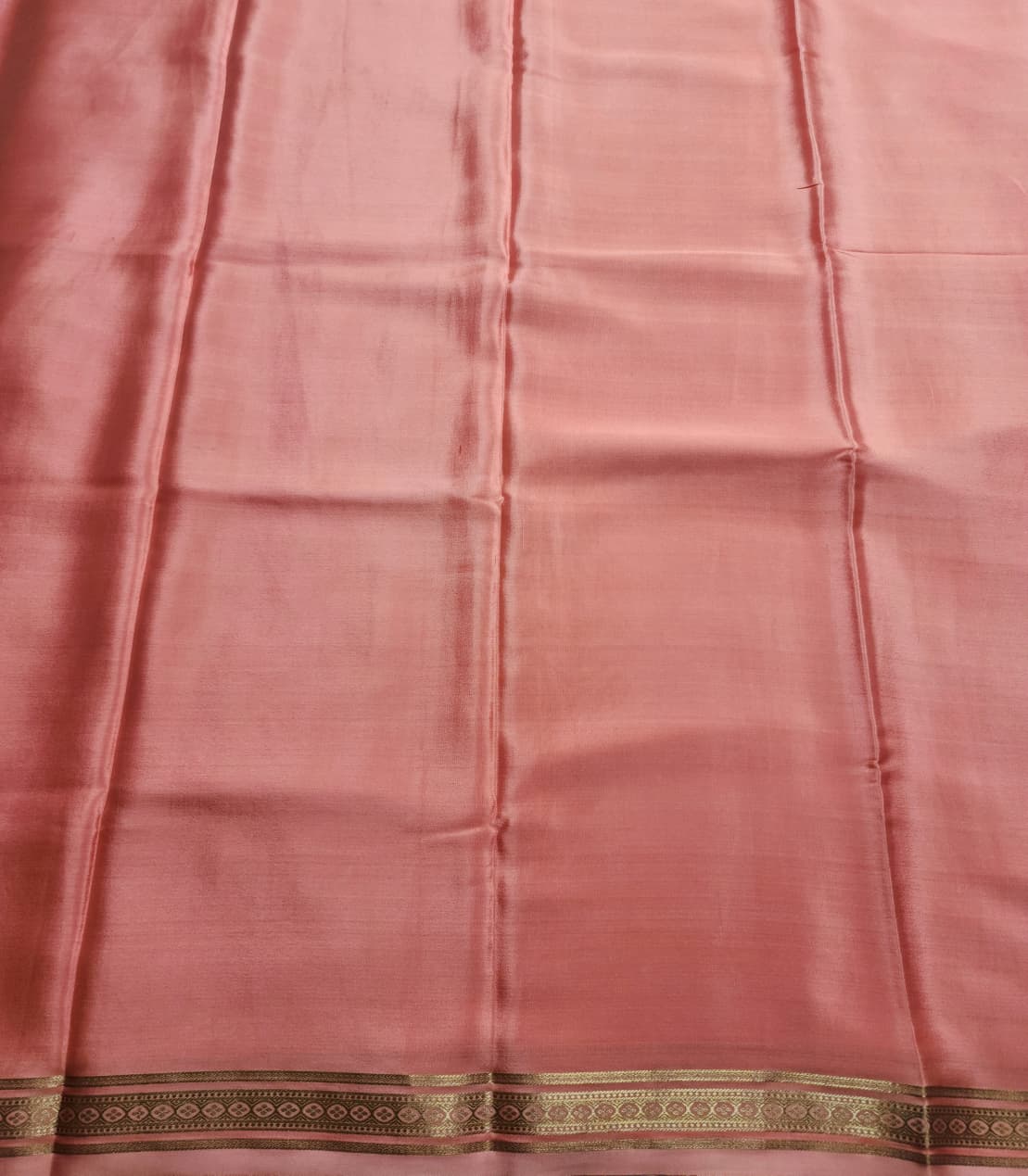 Peach Coral  Mysore Crepe Pure Silk Saree