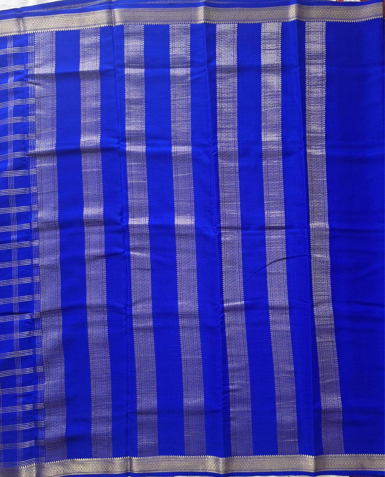 royal blue mysore crepe pure silk saree with golden zari