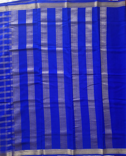 royal blue mysore crepe pure silk saree with golden zari