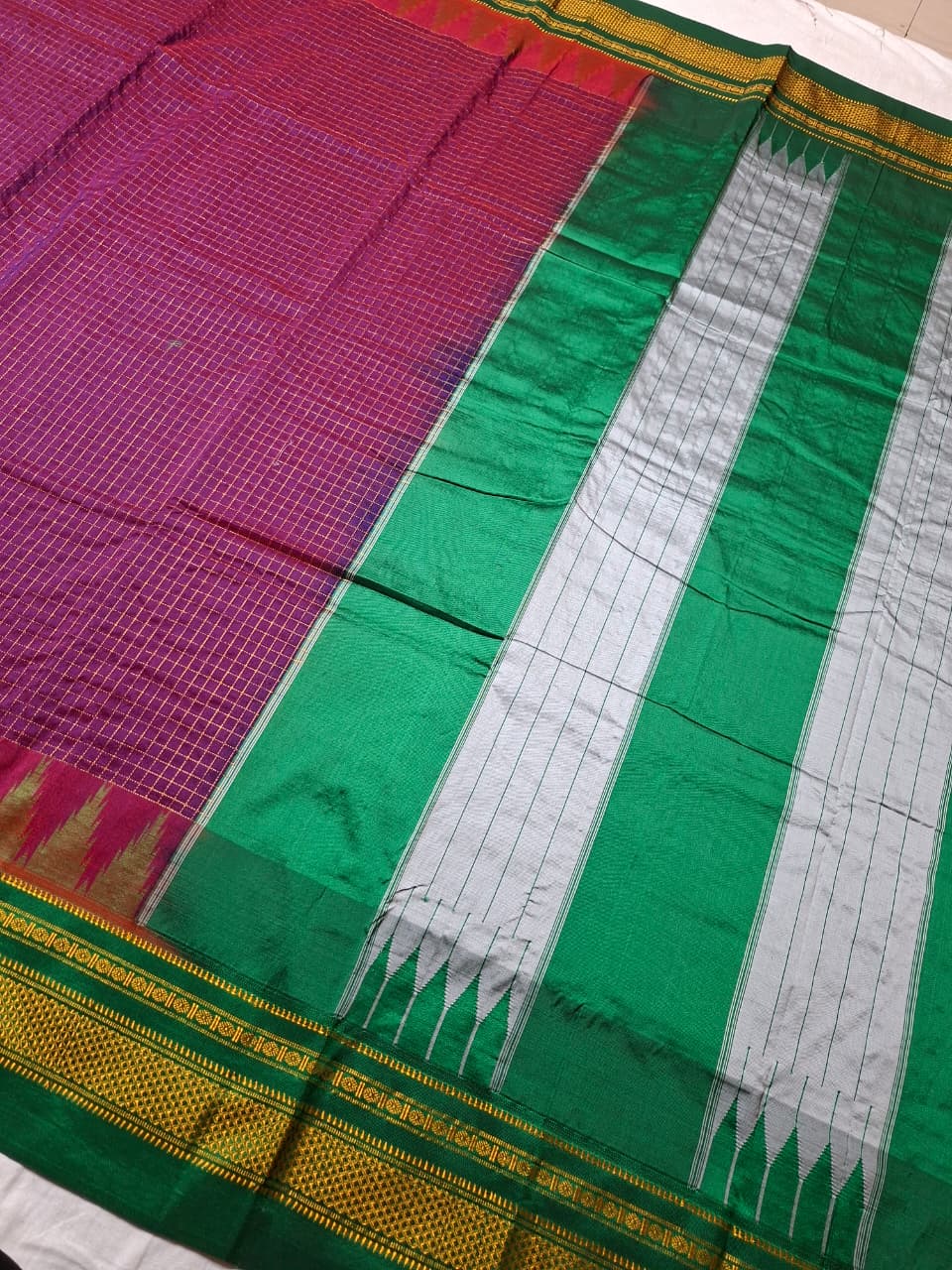 Magenta & Emerald Green Jari Chadarang Ilkal Saree
