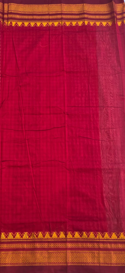 maroon and White Ilkal mini Checks Saree with Rich Pallu