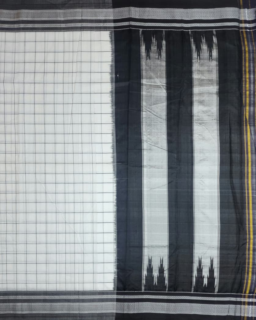 Ivory White Ilkal Cotton Handloom Checks Saree
