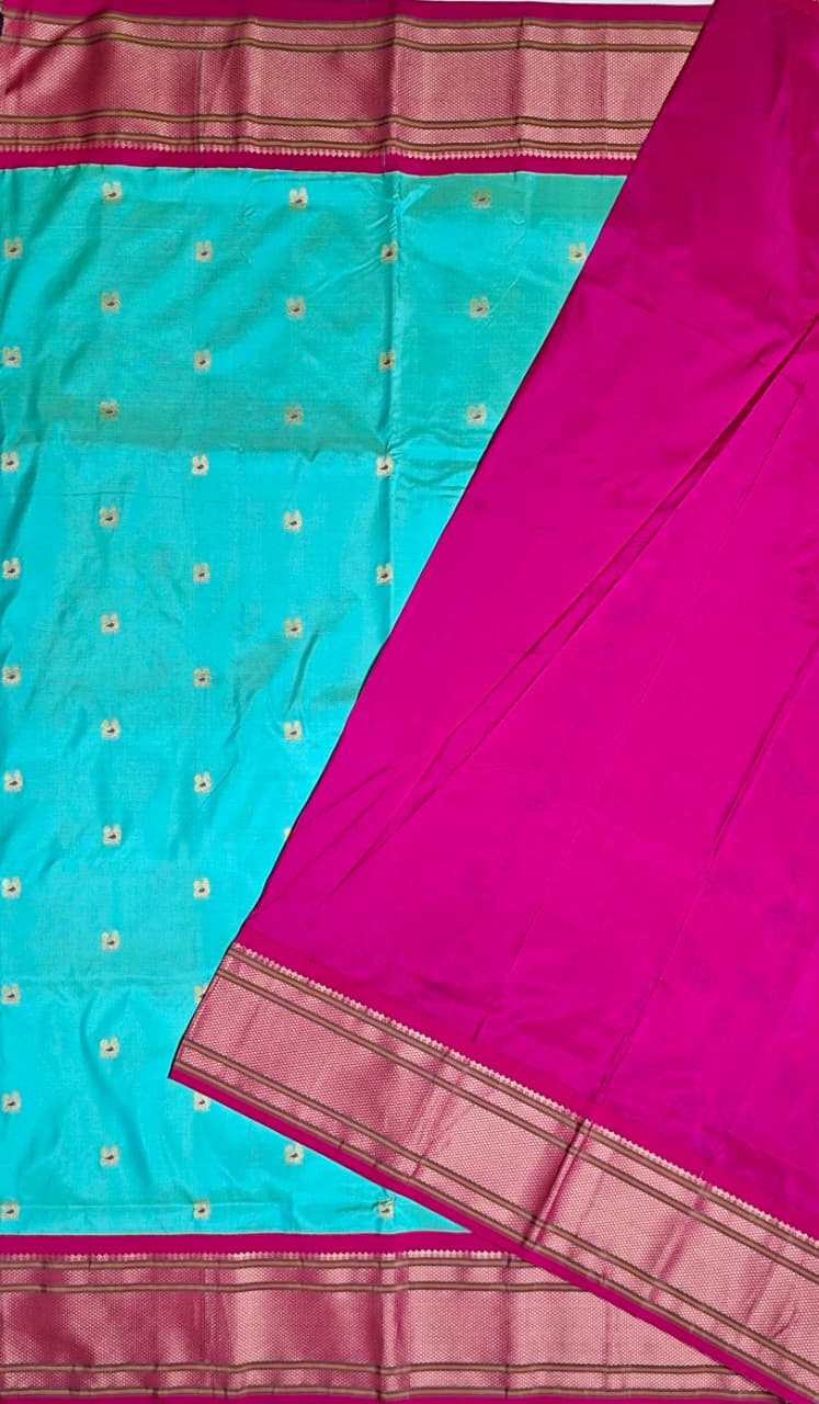 Aqua Blue Paithani Silk with Peacock Motifs