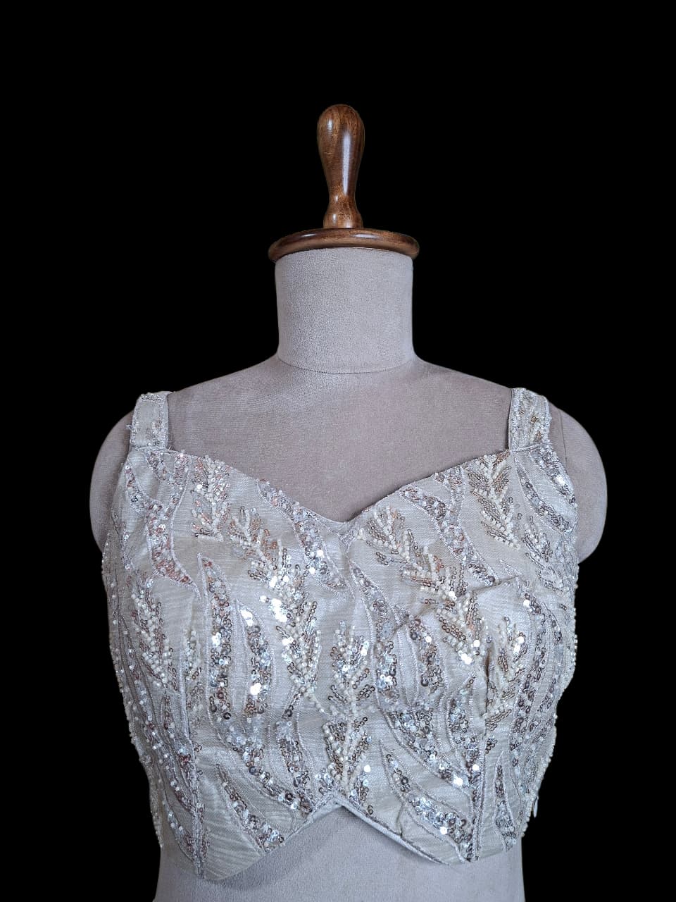 Golden Whispers – Champagne Saree with Sequin Blouse
