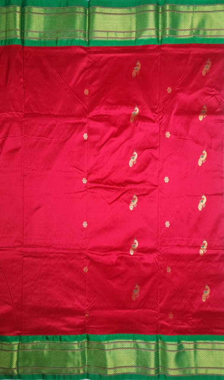 Paithani Red Green Peacock