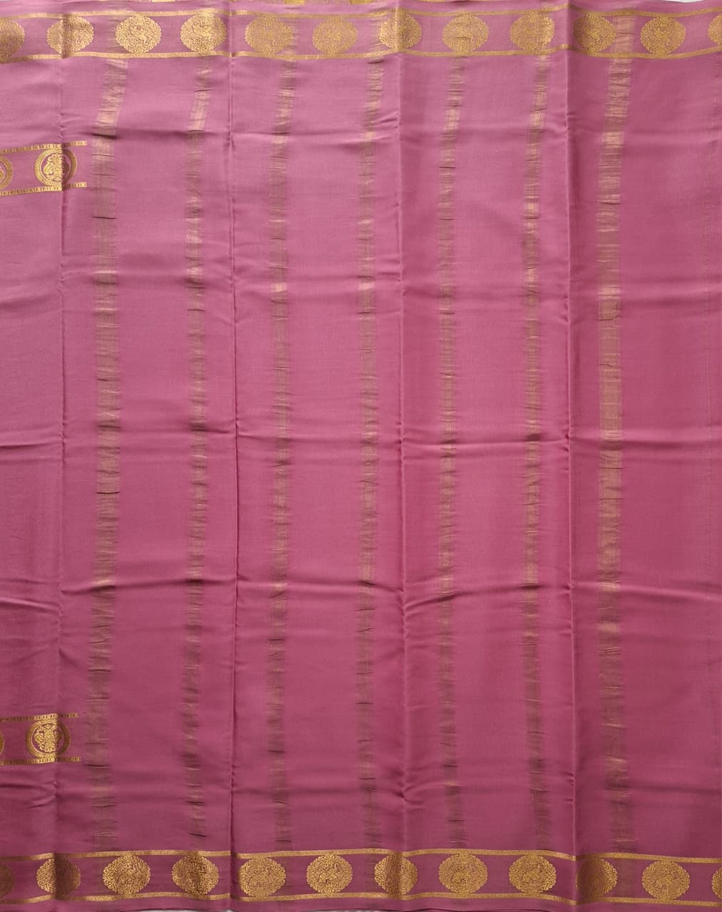 Pastel pink Mysore Crepe Silk with bentexr-gandberunda motifs border