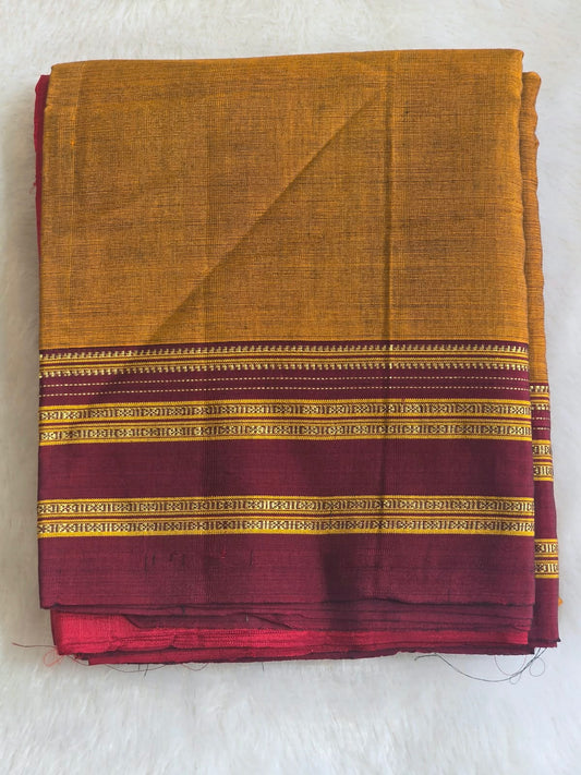 Maroon-mustard Gayathri Border Ilkal Viscose Saree