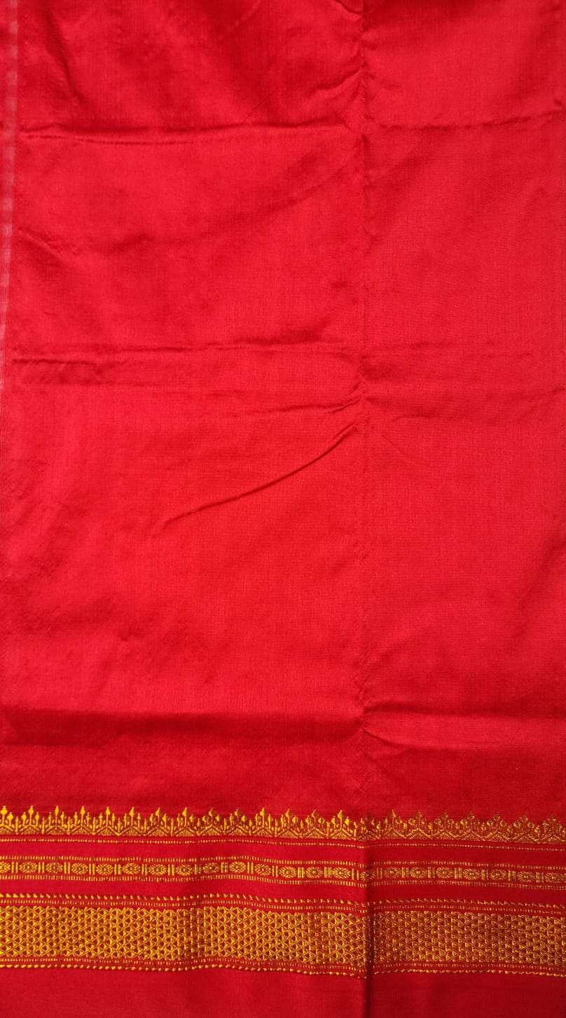 Red & White Ilkal mini Checks Saree with Zari Border