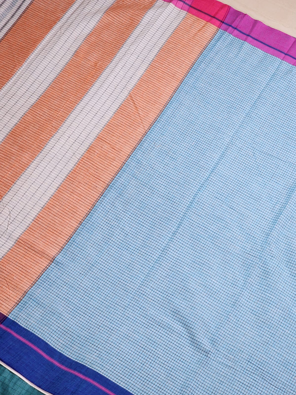 Sky Blue Checked Patteda Anchu Ilkal Saree