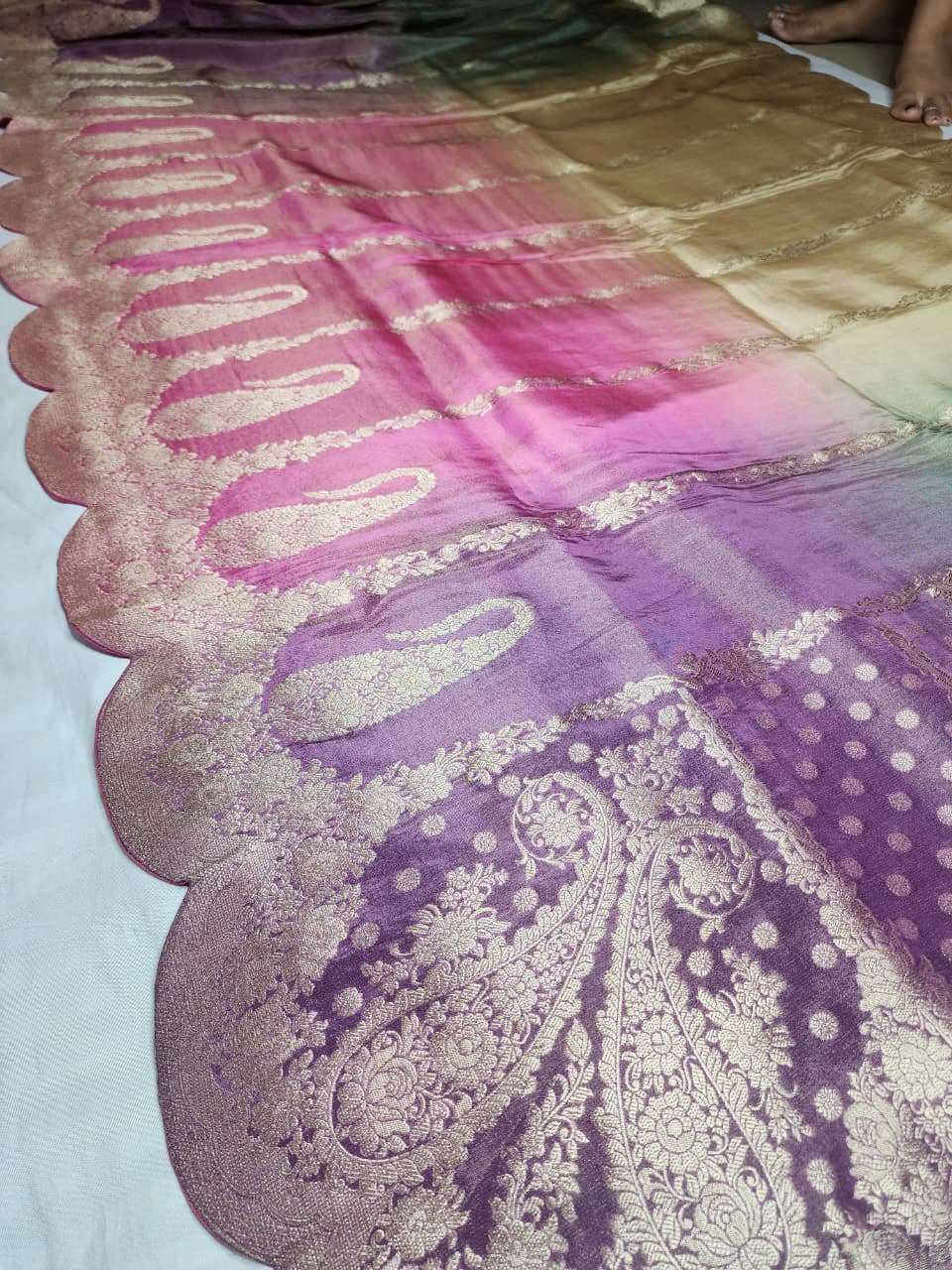 Pink 4-shaded Designer Saree