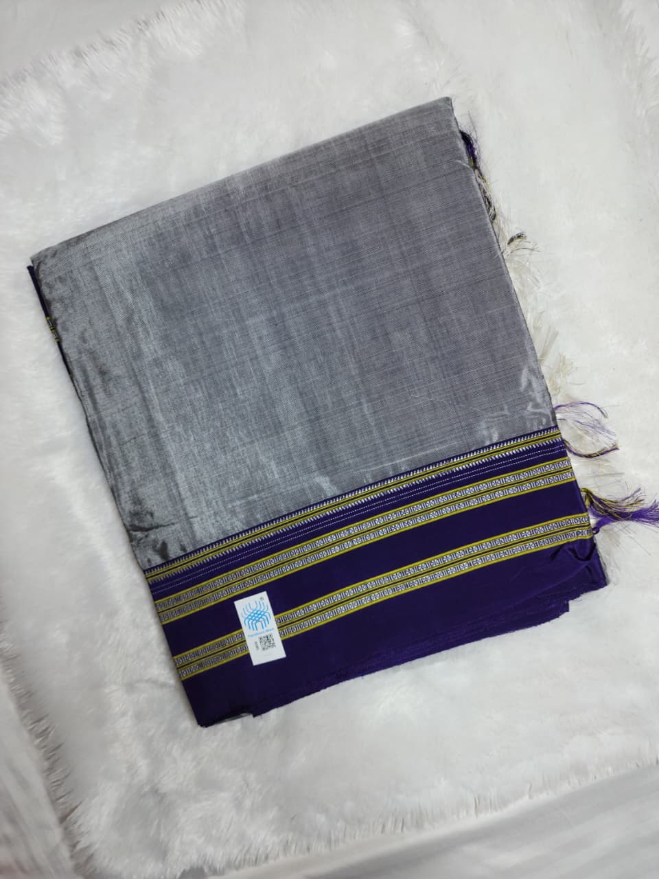 Grey–Purple Ilkal Viscose Saree with Gayathri Border