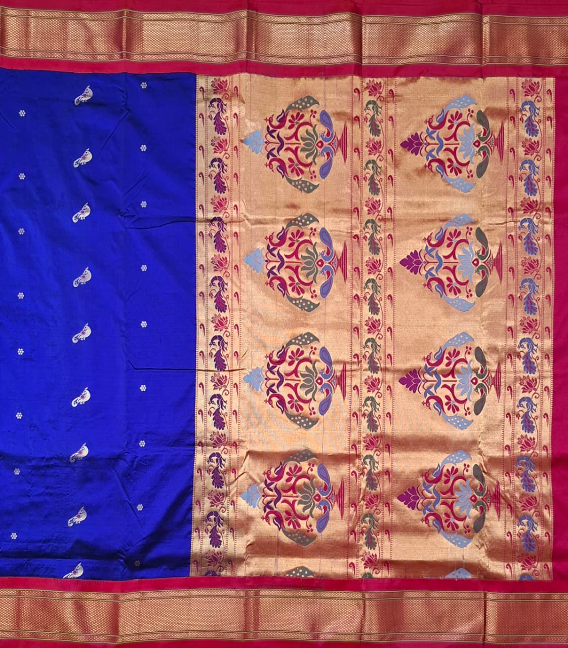 Deep Royal Blue Paithani Silk with Peacock Motifs